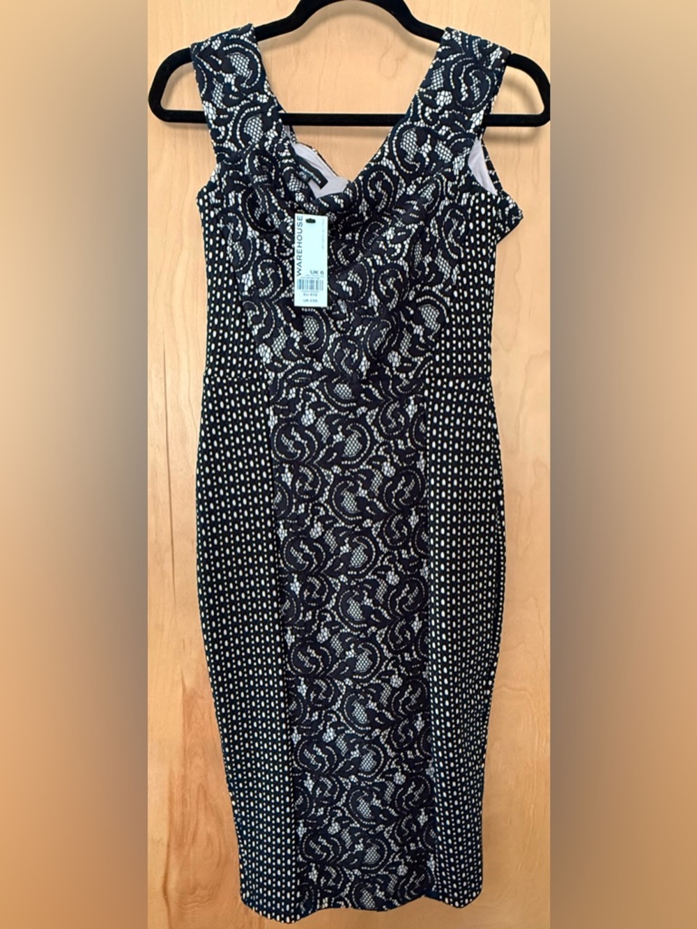 Warehouse Black and Cream Lace-Panel Dress